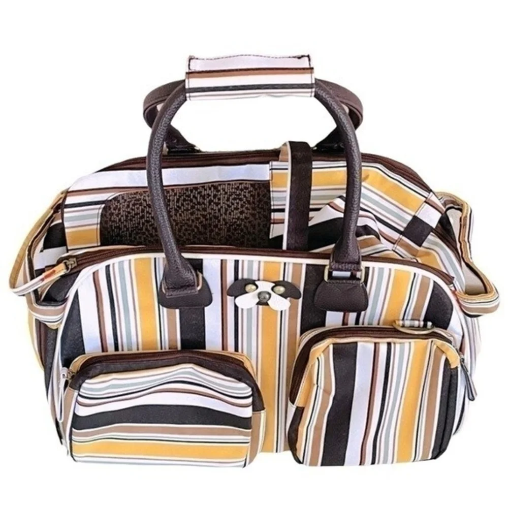 MIIN Striped Pet Carrier Bag Soft Sided Dog Cat Travel Tote Crate Style NWOT